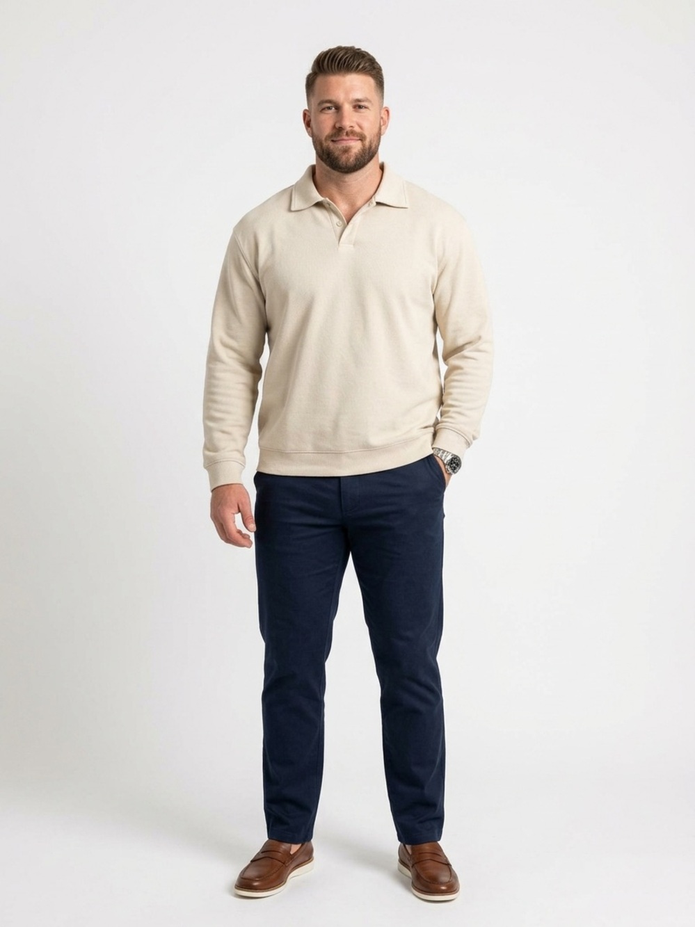 Zara Neutral Long Sleeve Collared Polo Sweater